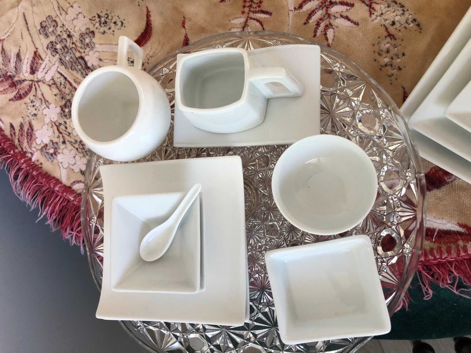 Serviço porcelana branca Shiro Fine Porcelain — quadrada, pesada — 11+11+11