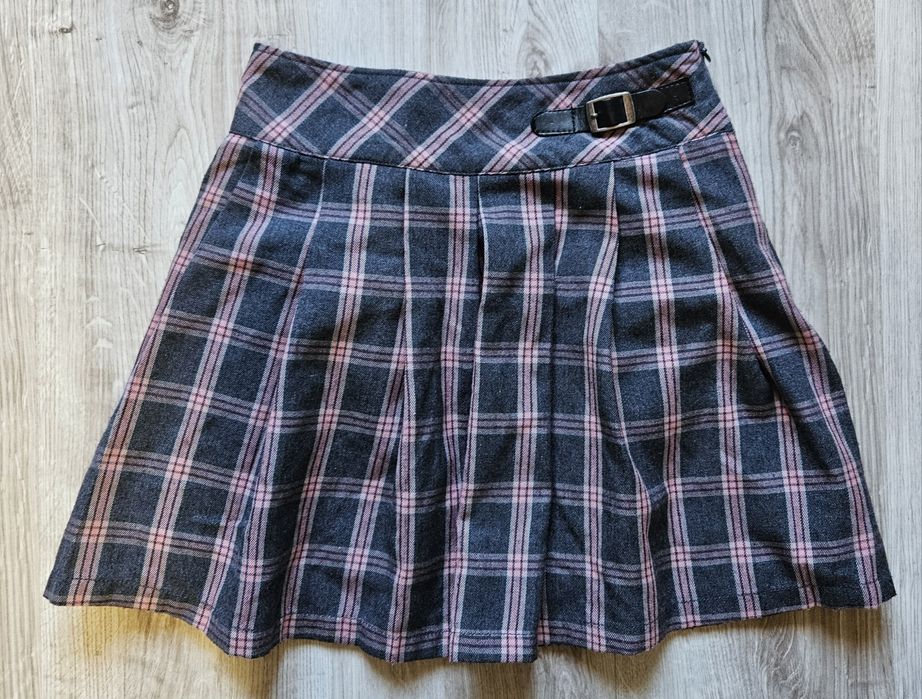 Krótka spódniczka mini szaro-różowa krata c&a 152 xxs