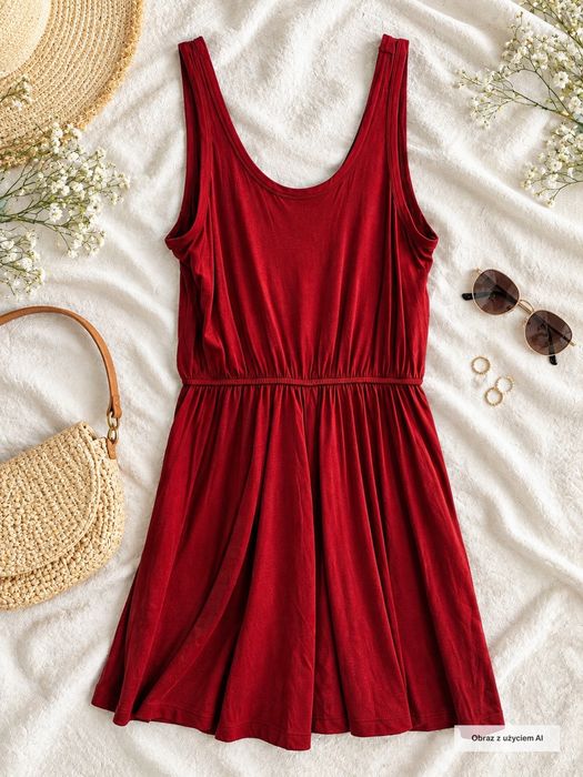 Kombinezon krótki bordowy z wiskozy luźny casual M