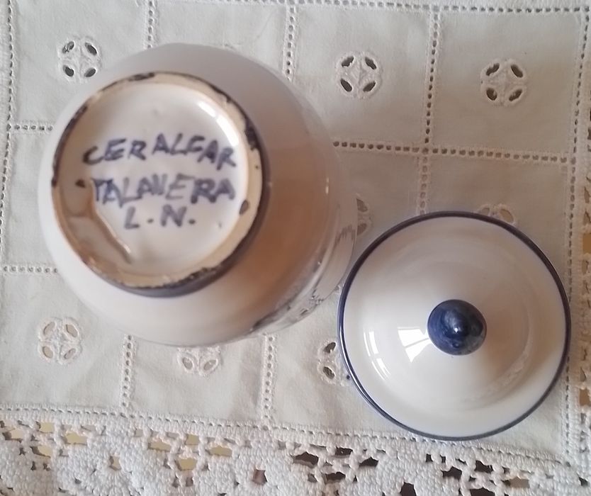 Pote de Farmácia/Albarelo em cerâmica espanhola Ceralfar Talavera