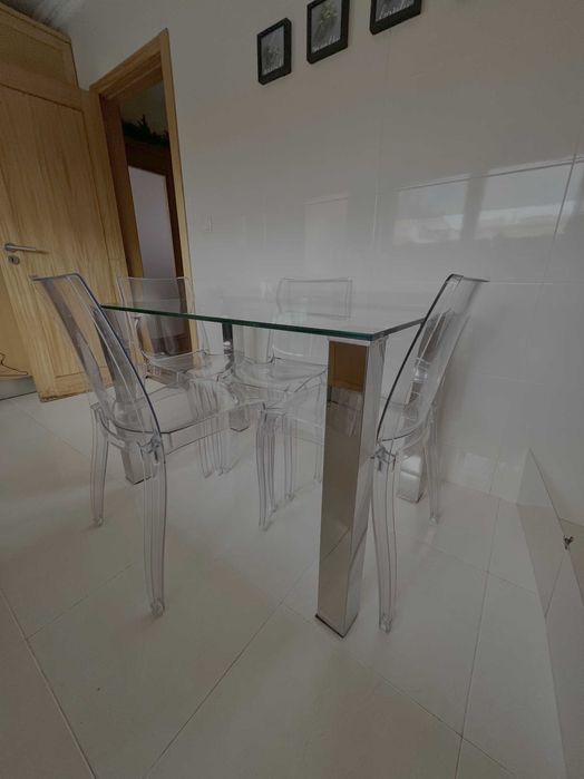 mesa vidro pés Inox