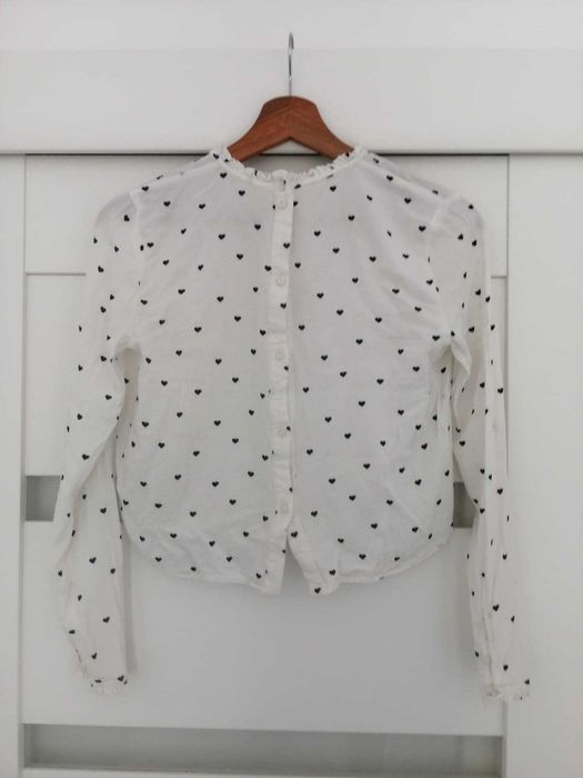 Bluzka damska Bershka Długi rękaw Biała w czarne serca rozmiar XS/34