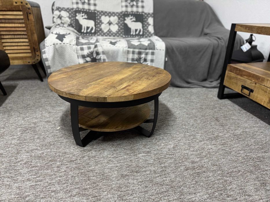 Piękny Stolik kawowy do salonu okragły LOFT Style drzewo mango F-Vat