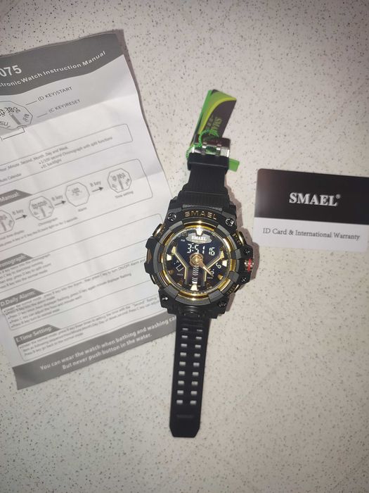 Мужские наручные спортивные часы Smael. Black-gold.