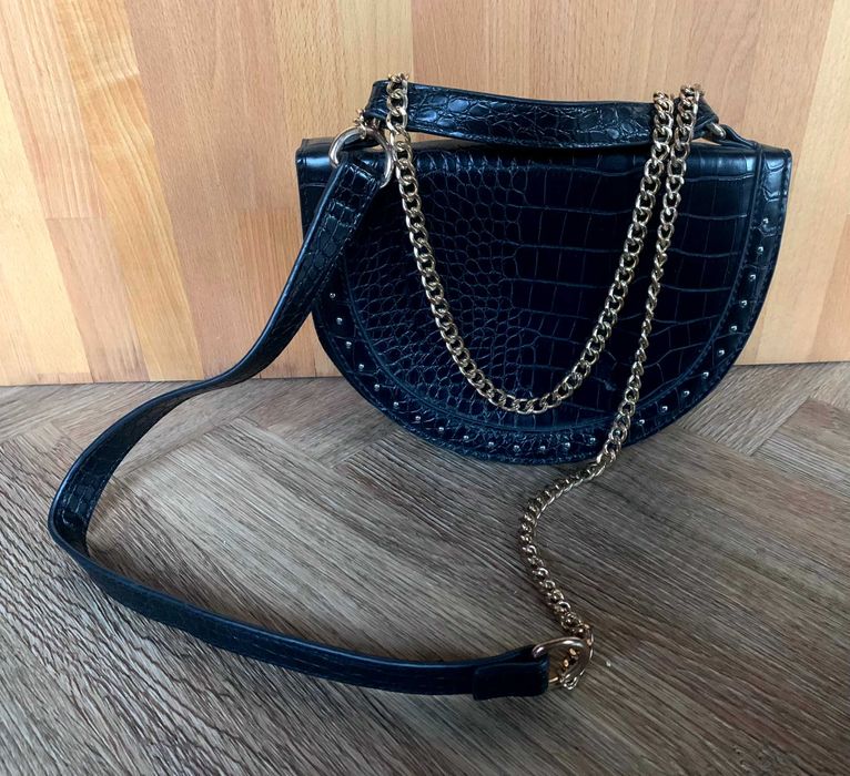 New Look torebka czarna na łańcuszku faux croc animal print stan BDB