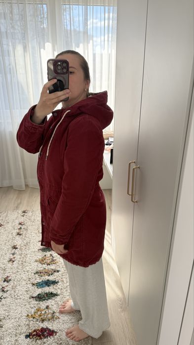 Bordowa kurtka parka z odpinanej podkładką , r. S / 36