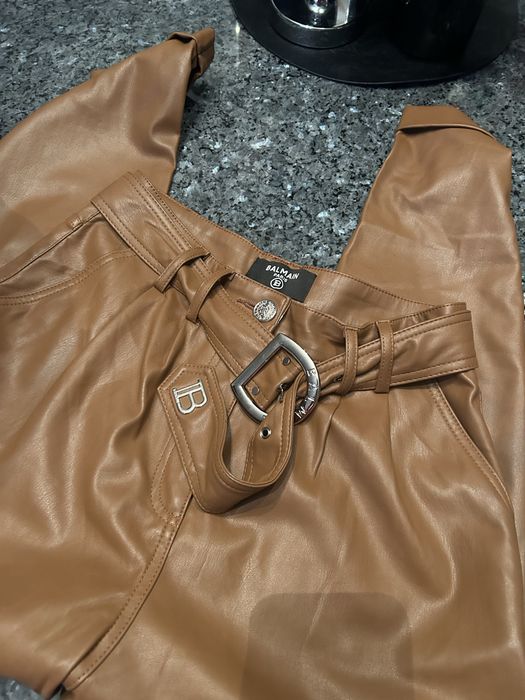 Spodnie skora ekologiczna Balmain z paskiem r.27