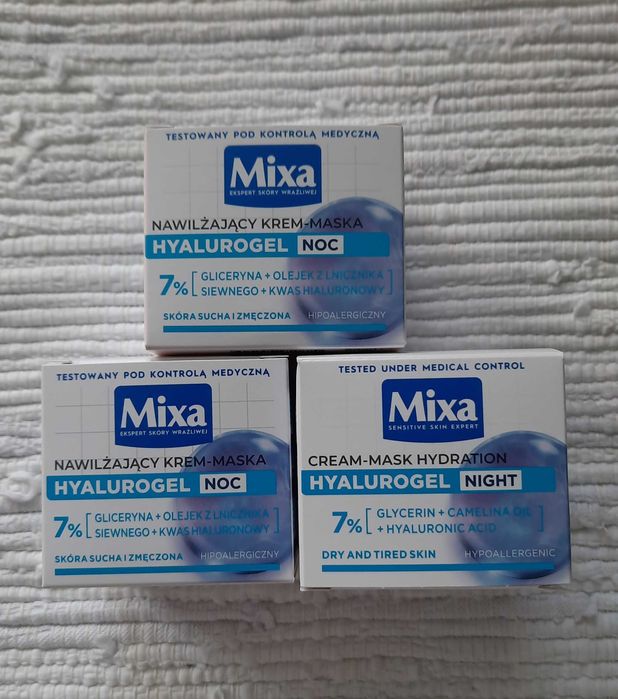 Zestaw 3x Mixa Hyalurogel Noc Nawilżający krem-maska na noc, 50 ml