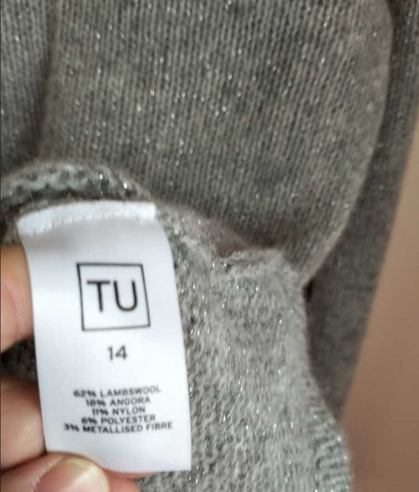 Sweter golf TU 36/S miękki 62% lamswool  szary + srebrna nić 3%