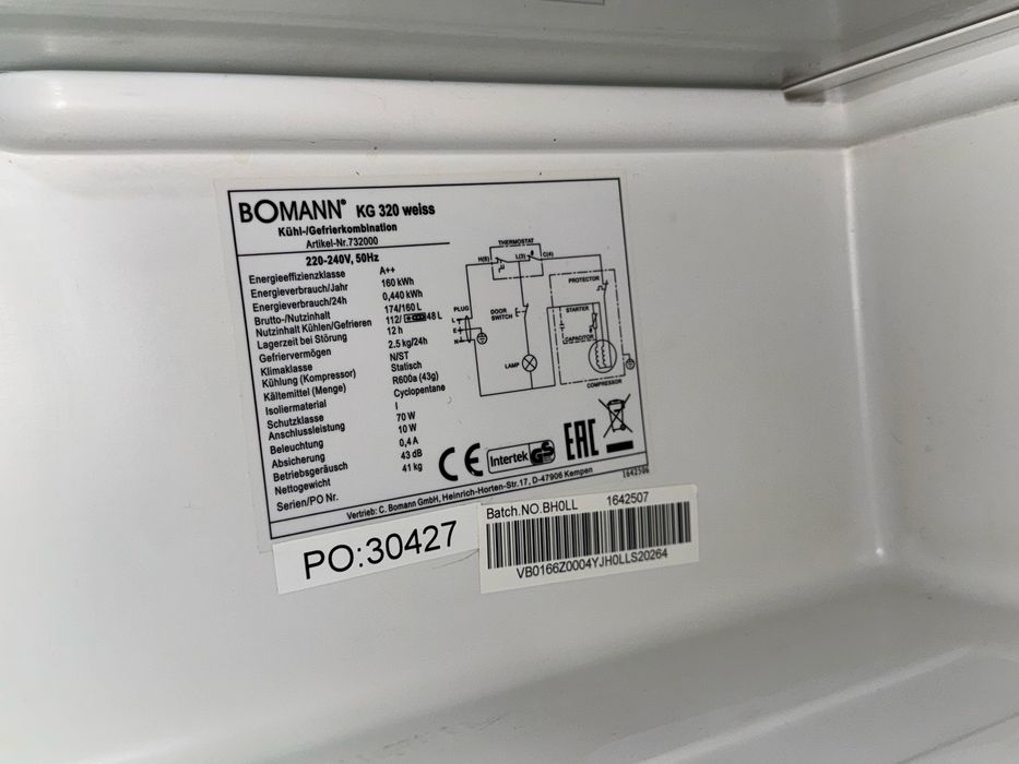 Lodówko Zamrażarkę firmy Bomann model Kg 320 1 A++ 143 cm wys