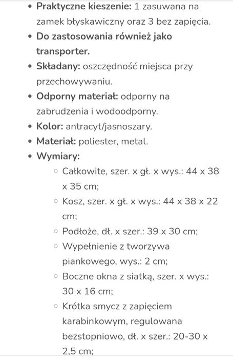 Siedzisko samochodowe dla psa