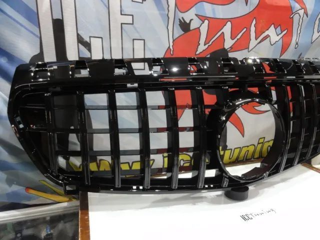 Grelha frontal com suporte de símbolo para Mercedes Classe A W176 2012-2015 GT-R / Panamericana LOOK preto brilhante em plástico ABs