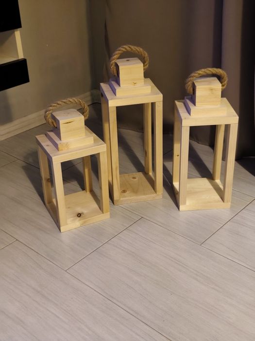 Lampiony drewniane naturalne 3szt. niemalowane