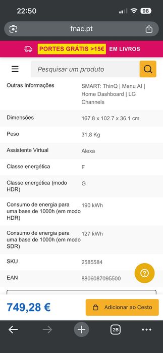 Televisão LG 75 polegadas 4k UHD smart