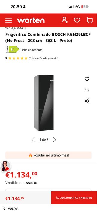Frigorífico Combinado BOSCH KGN39LBCF (No Frost - 203 cm - 363 L - Vidro Preto