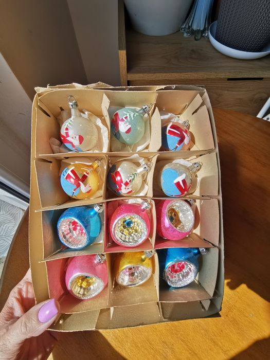 Stare bombki choinkowe z prl Mikołaje reflektorki