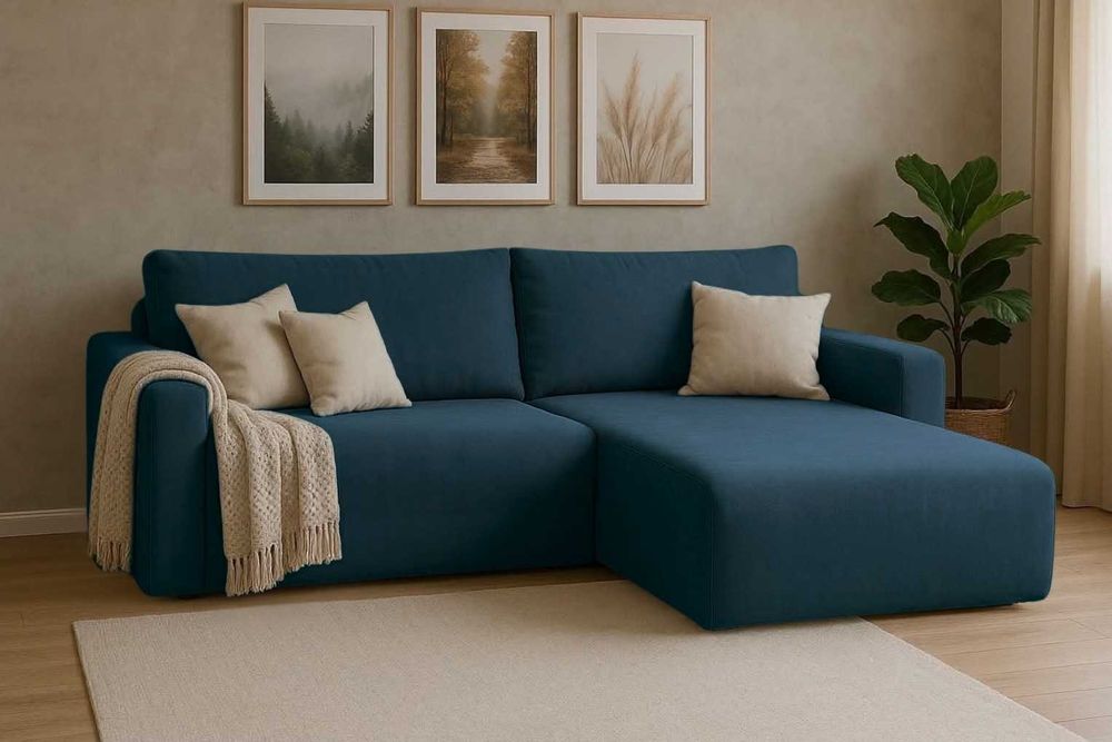 Narożnik Bergamo. Rogówka. Sprężyny bonell, pojemnik, automat, welur