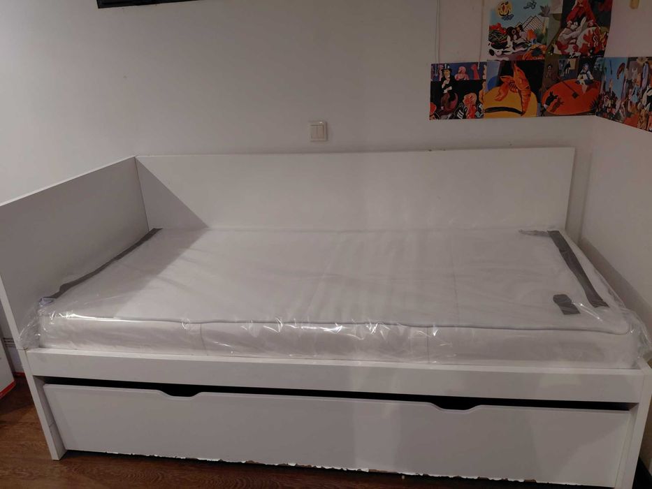 Cama gaveta branca solteiro 200x90
