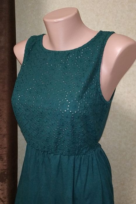 Летнее платье сарафан зеленого цвета. Ткань ришилье хлопок. Размер S