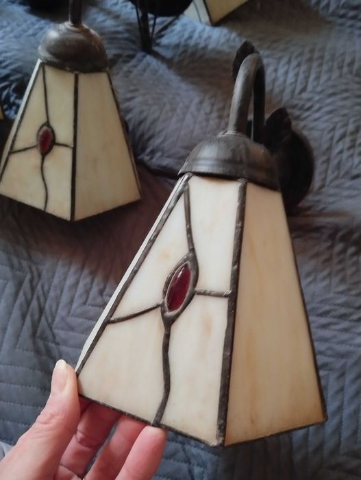 Lampa wisząca i dwa kinkiety witraż