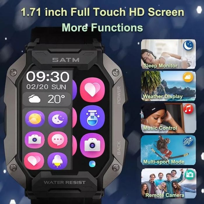 Умные тактические смарт часы Smart Watch Lemfo C20  спортивные
