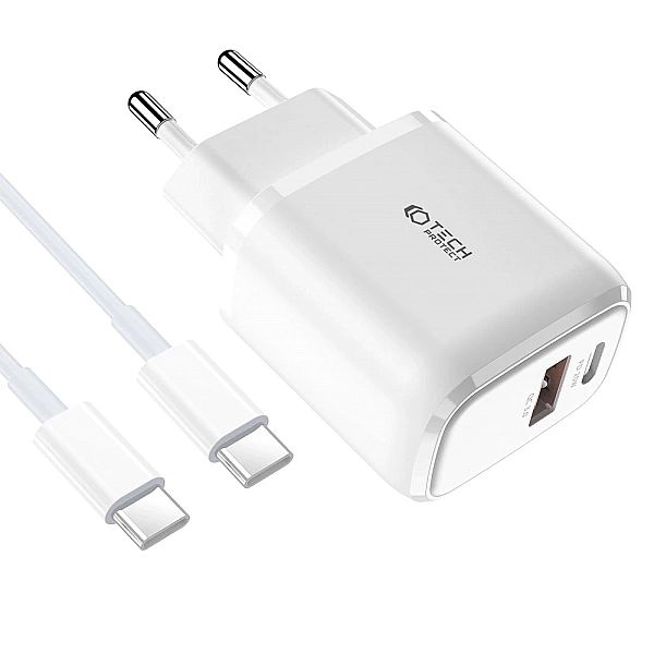Ładowarka Tech-Protect C20W sieciowa USB-C PD 20W / USB-A QC 3.0 z kab