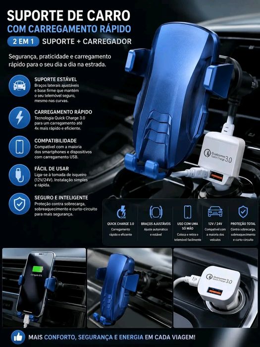 Suporte de Carro com Carregamento Rápido – 2 em 1