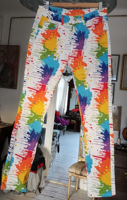 Spodnie jeansy boho popart hippie nowe r.S/28 bajecznie kolorowe