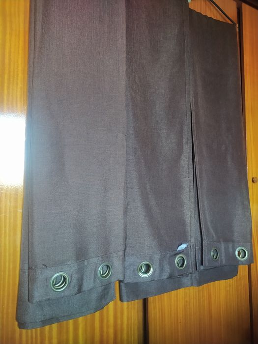 Conjunto de 3 Cortinados Castanho Escuro
