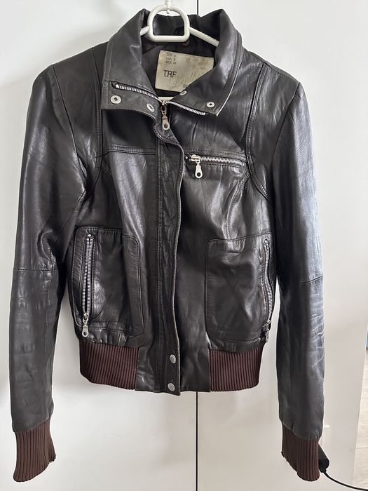 Kurtka skórzana damska TRF Zara S skóra brązowa