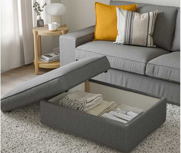 Sofá 2 lugares + Repousa-pés c/arrumação Kivik Cinza