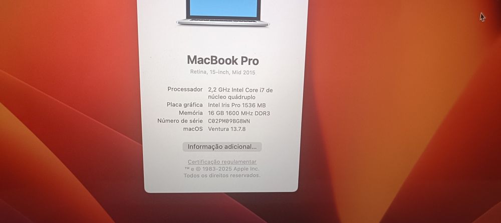 MacBook Pro Retina 15" i7 | 16GB RAM | SSD 500GB | Caixa | Excelente Estado