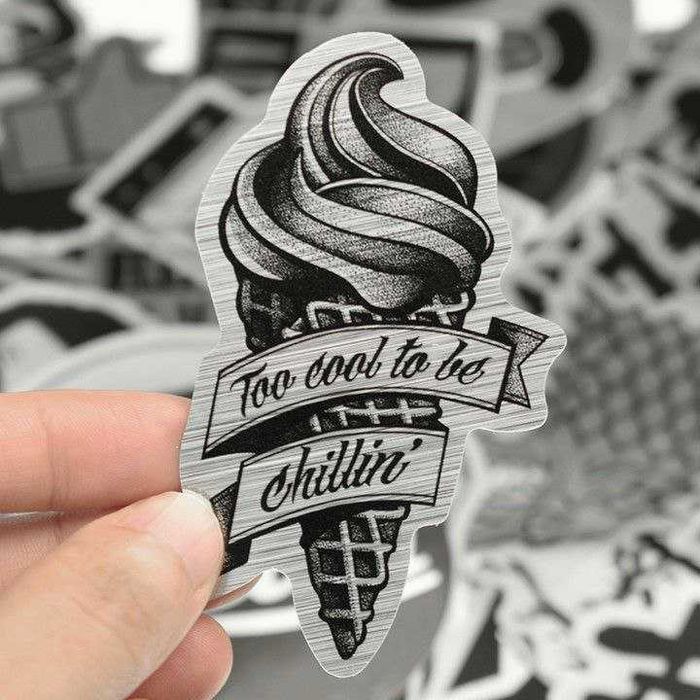 Наклейки стикеры меалические логотипы фигуры людей животных скейт шлем