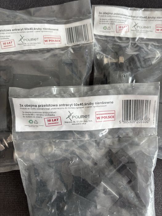3x obejmy przelotowe antracyt 60x40 do paneli ogrodzeniowych Polimet