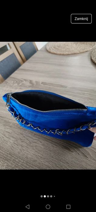 Kopertówka do ręki granatowa elegancka wyjściowa zamsz