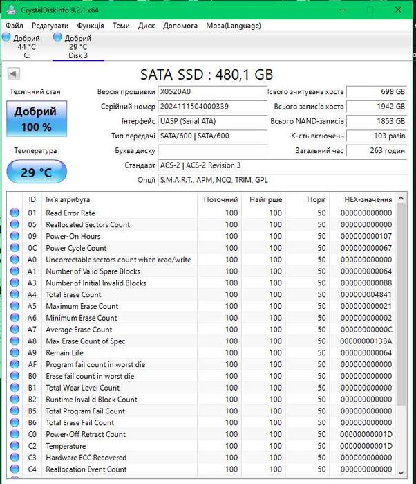 SSD накопичувач DATO (DS700) 480 ГБ Б/У TVOYO