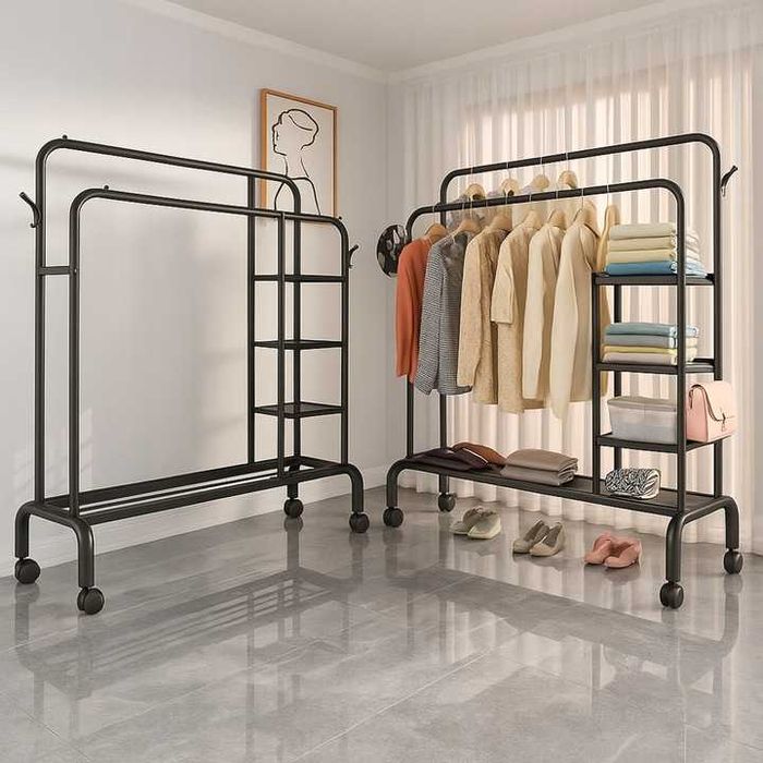 Wieszak Na Ubrania Stojący Metalowy Podwójny Duży 150cm Na Kółkach