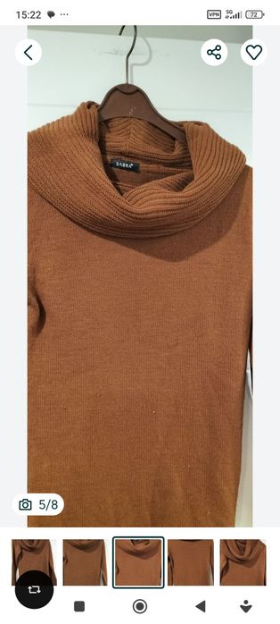 Rudobrązowa sweterkowa tunika z golfem w rozmiarze 40-42. Sabra