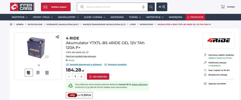 Akumulator 4Ride 12V YTX7L-BS GEL