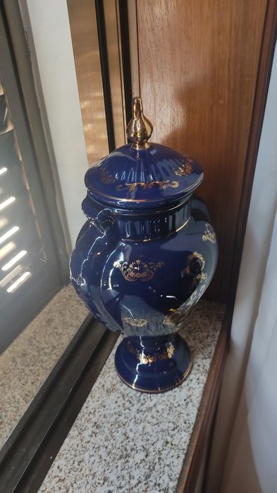 Conjunto 3 Vasos Estilo Limoges Azul Cobalto com Douração – Vintage Cl