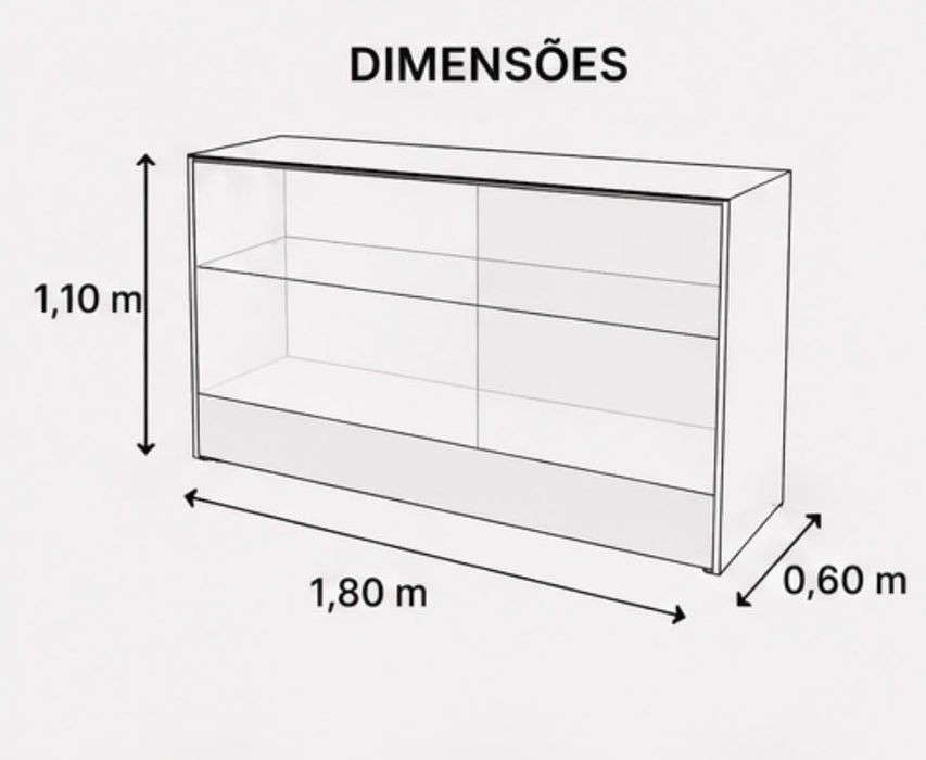 Vitrine / Montra Expositora em Vidro Temperado c/ Luz e Chave – 180x110 cm