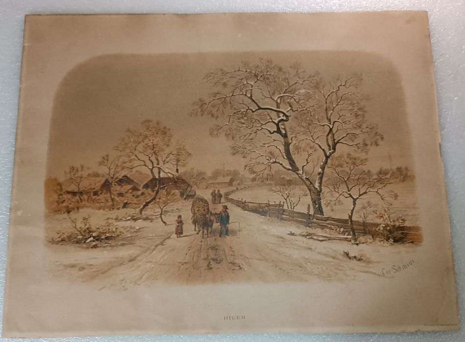 Antique Swiss-made landscape engraving