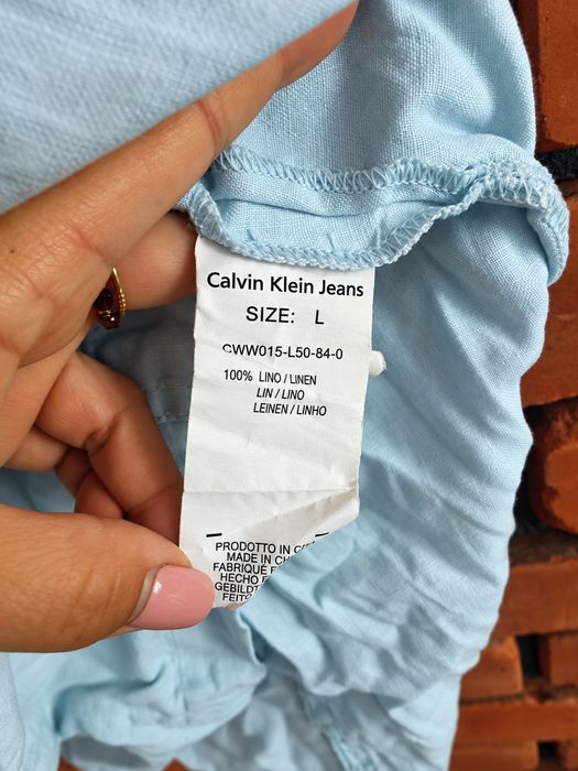Calvin Klein Jeans sukienka lniana L safari utility zamek krótka