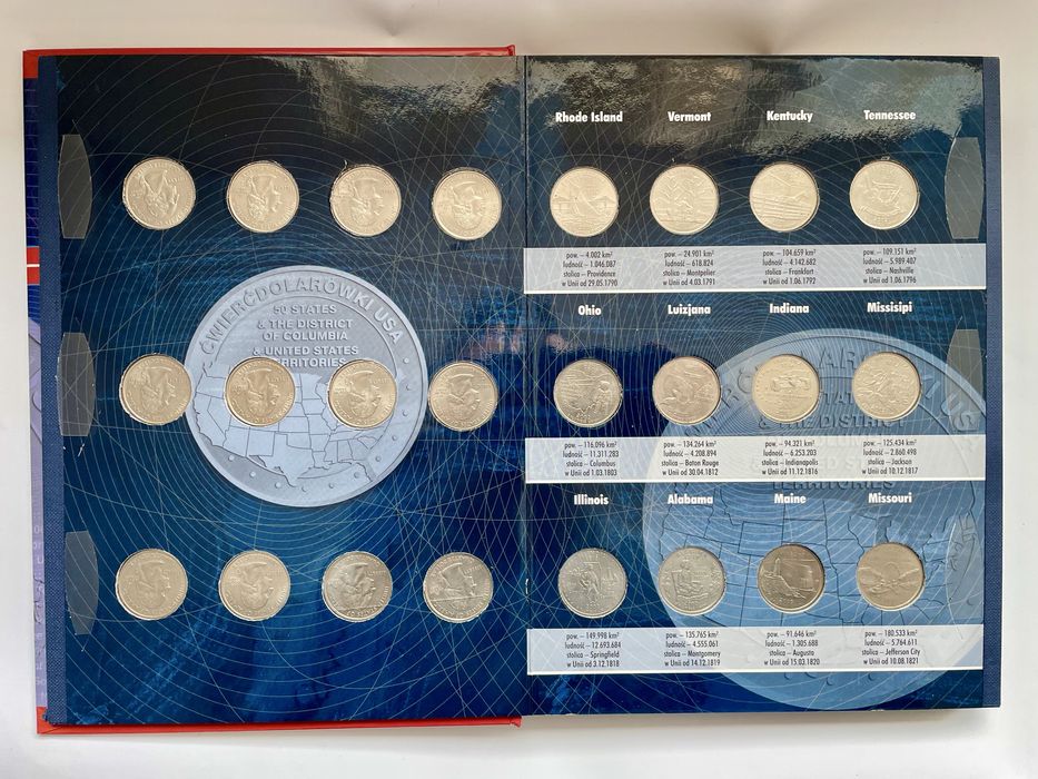 Ćwierćdolarówki USA klaser z 56 monetami