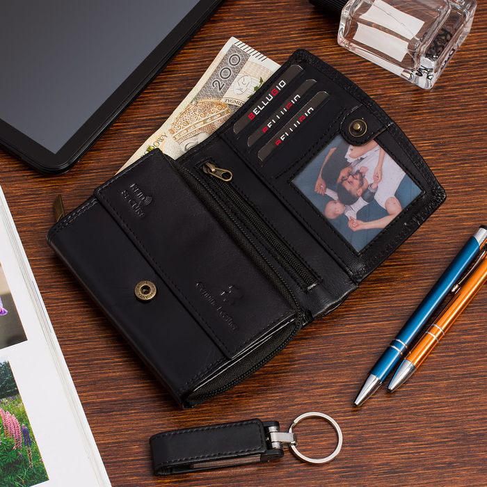 portfel damski skórzany bellugio - czarny