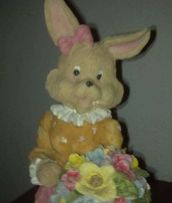 Rabbit Figurine with Flowers for Decoration