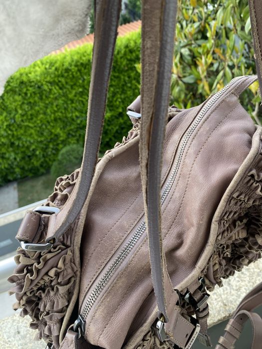Burberry Ruffled Lowry Tote - Pleated Leather - Dark Mauve/Brown