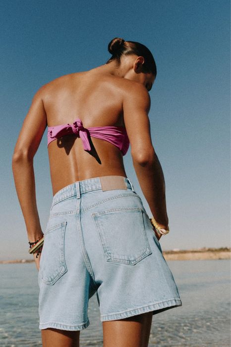жіночі світло-сині джинсові шорти MOM FIT, Zara