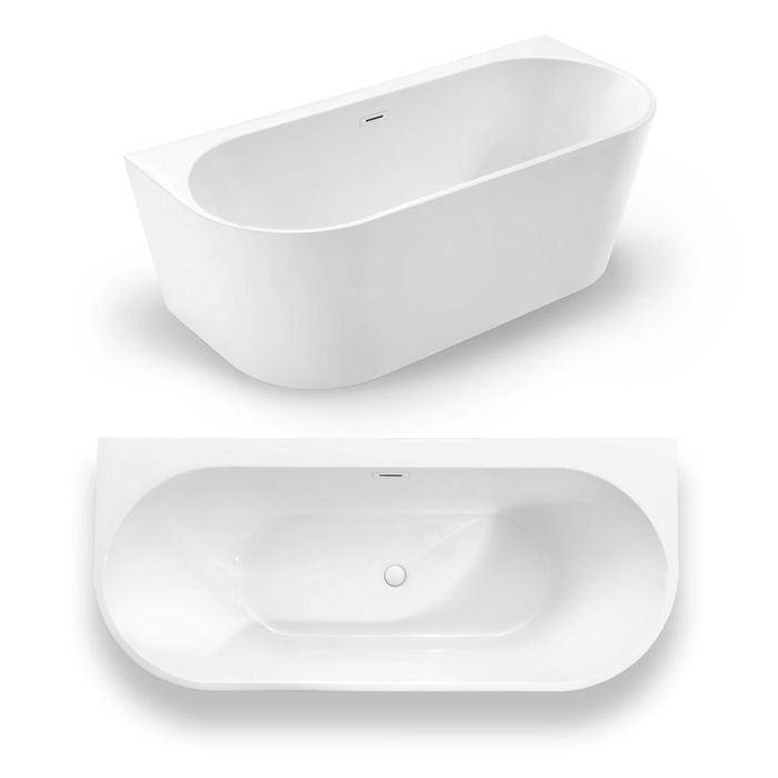 Wanna Wolnostojaca akrylowa przyścienna z półką Karbin 160 cm Biały Przelew (OUTLET)