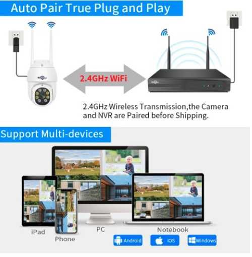Kit CCTV WiFi videovigilância 8CH 4 câmaras 3MPx 2 rotativas Hiseeu